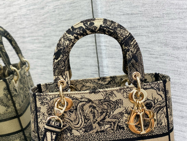Sac Mini Lady D-Lite Femme CD 24 Broderie Toile de Jouy Marron