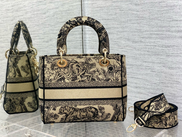 Sac Mini Lady D-Lite Femme CD 24 Broderie Toile de Jouy Marron