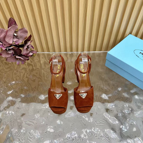 Prada 120mm Woman Camel Suede Sandals