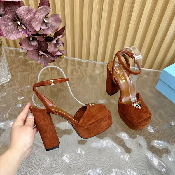 Prada 120mm Woman Camel Suede Sandals