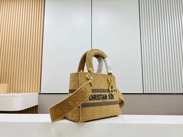 SMALL 24 LADY BAG IN TAN BROWN CANVAS