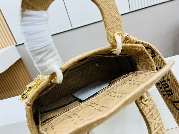 SMALL 24 LADY BAG IN TAN BROWN CANVAS