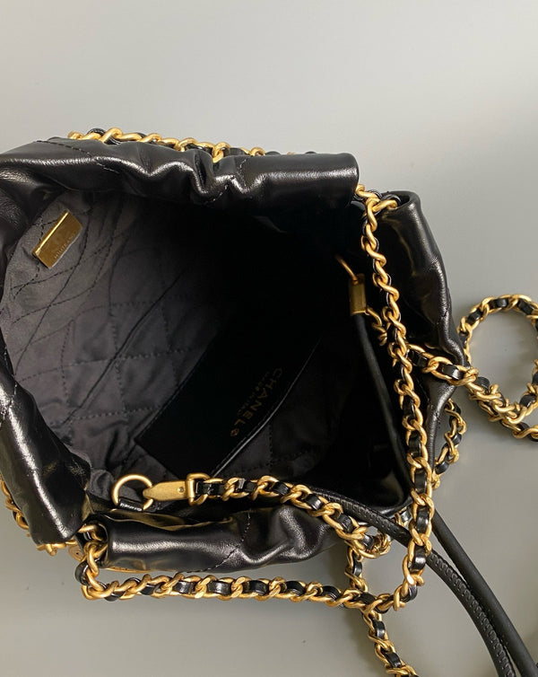 CC 22 Hobo Bag 19cm Black Lambskin Gold Hardware