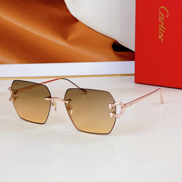 Cartier Sunglasses Rectangle Diamond Gold Frame