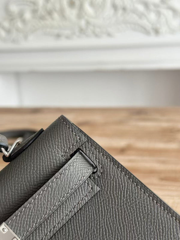 HM Mini Kelly 19cm Charcoal Epsom Silver Hardware