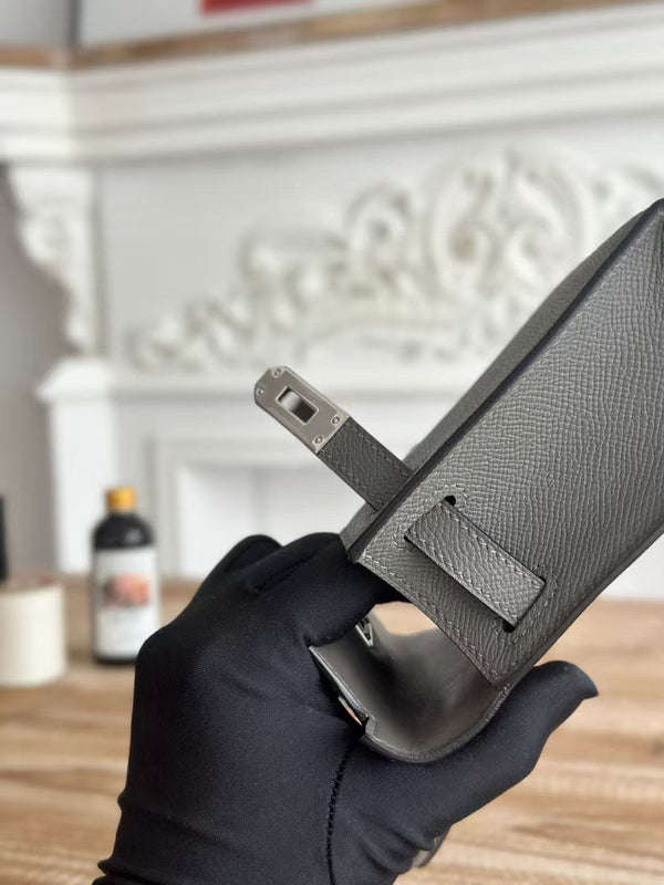 HM Mini Kelly 19cm Charcoal Epsom Silver Hardware