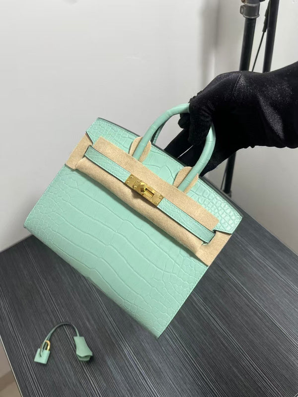 HM BIRKIN 25cm Vert Deau Crocodile Gold Hardware