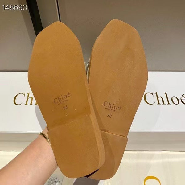 CHLOE WOODY SLIPPER IN BROWN MIX BEIGE CANVAS