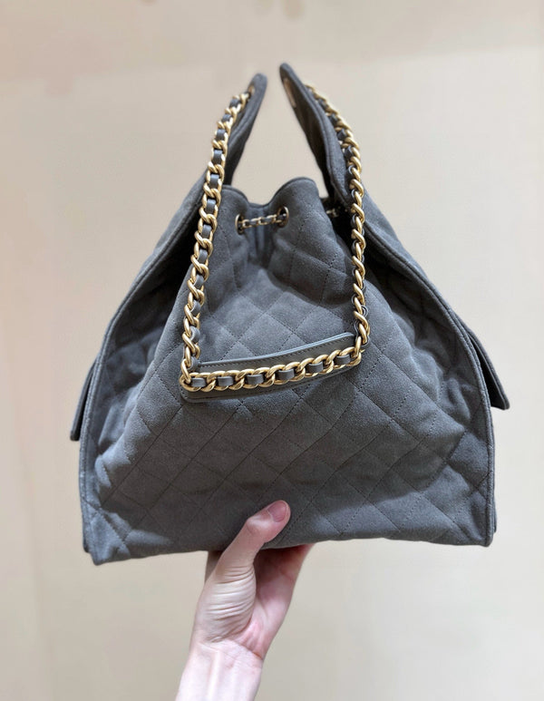 CC 25 Handbag In Gray 40 Suede Calfskin Gold Hardware