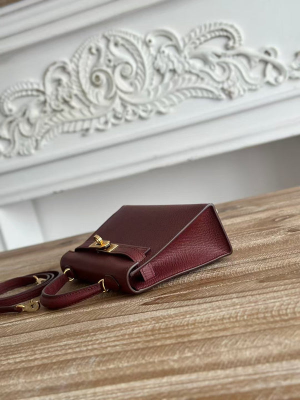 HM Mini Kelly 19cm Burgundy Epsom Gold Hardware