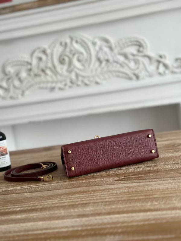 HM Mini Kelly 19cm Burgundy Epsom Gold Hardware