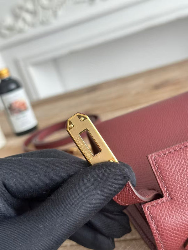 HM Mini Kelly 19cm Burgundy Epsom Gold Hardware