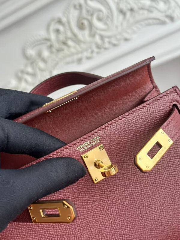 HM Mini Kelly 19cm Burgundy Epsom Gold Hardware