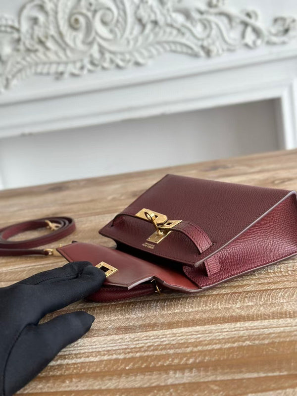 HM Mini Kelly 19cm Burgundy Epsom Gold Hardware