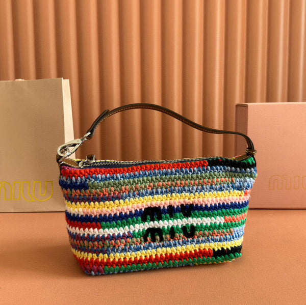 BORSA TOTE ALL'UNCINETTO 25 IN RAFIA INTRECCIATA MULTICOLORE