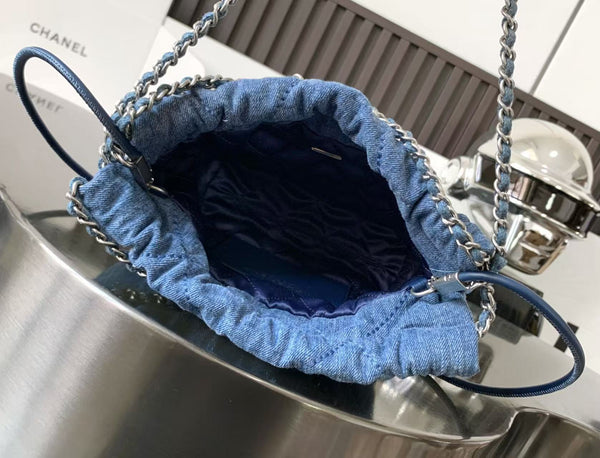 CC 22 Mini Chain Shoulder Bag Blue Denim Shw