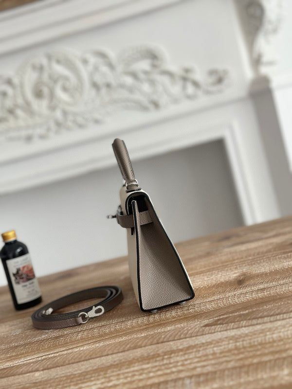 HM Mini Kelly 19cm Beige Mix Brown Epsom Silver Hardware