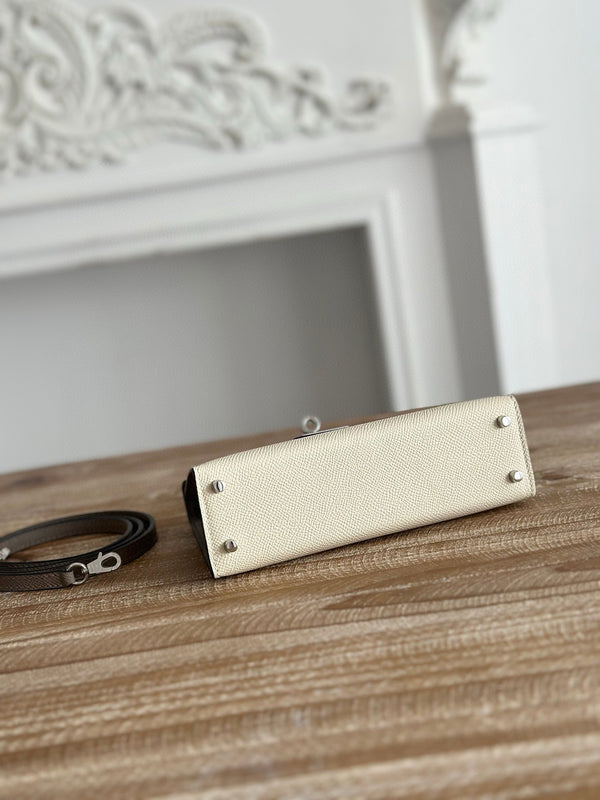 HM Mini Kelly 19cm Beige Mix Brown Epsom Silver Hardware