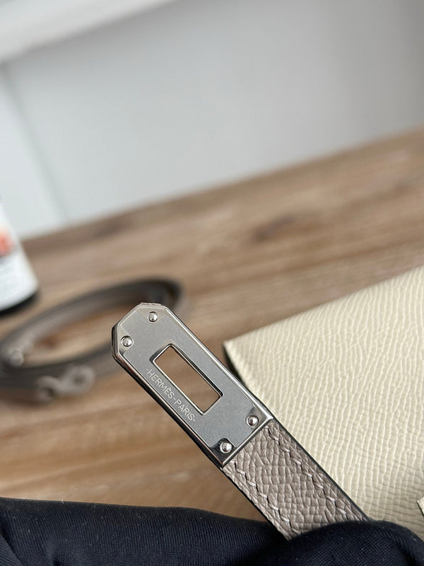 HM Mini Kelly 19cm Beige Mix Brown Epsom Silver Hardware