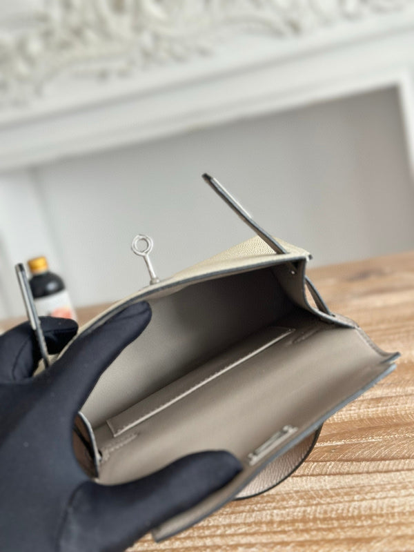 HM Mini Kelly 19cm Beige Mix Brown Epsom Silver Hardware