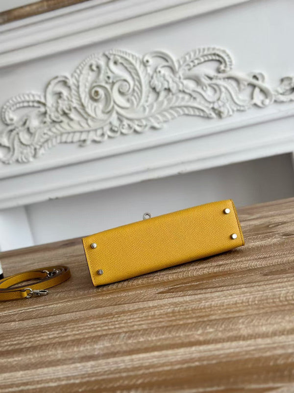 HM Mini Kelly 19cm Yellow Epsom Silver Hardware
