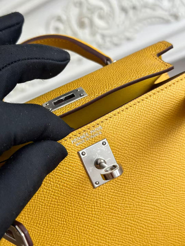 HM Mini Kelly 19cm Yellow Epsom Silver Hardware