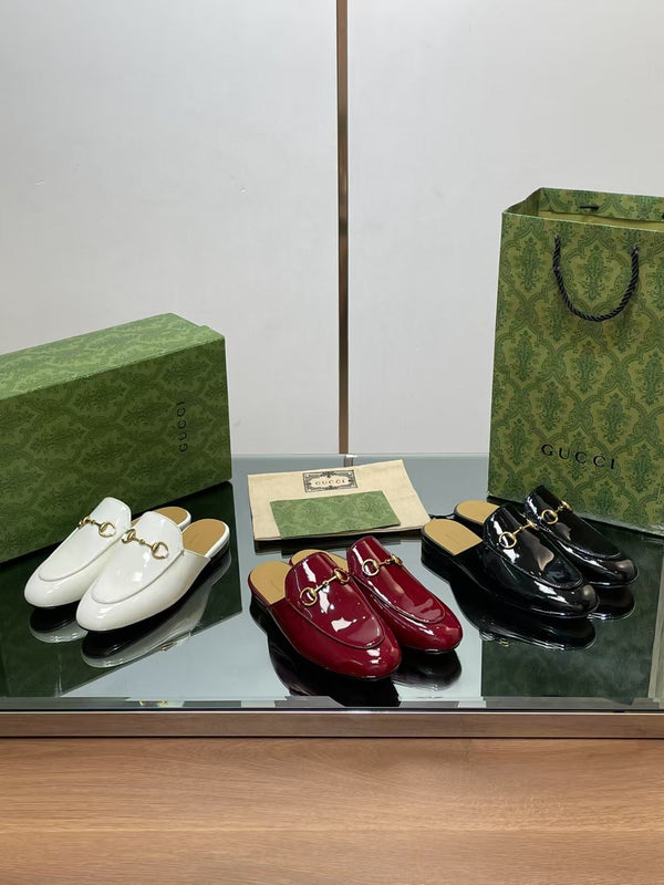 Horsebit Mule White Patent Calfskin