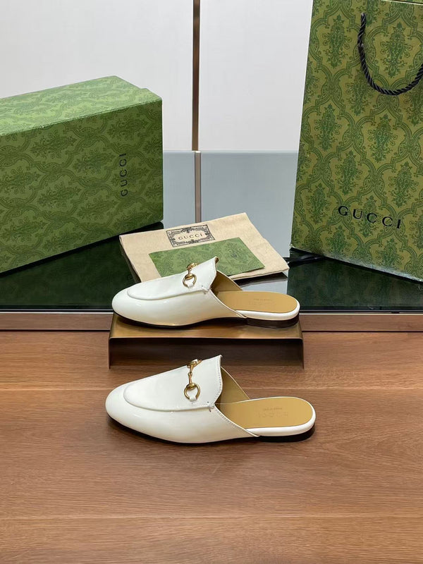 Horsebit Mule White Patent Calfskin