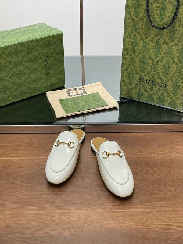 Horsebit Mule White Patent Calfskin