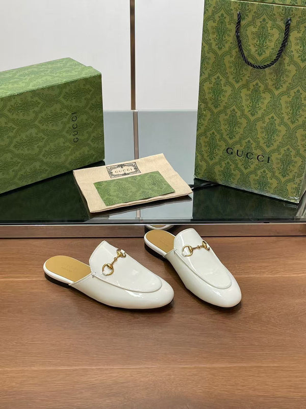 Horsebit Mule White Patent Calfskin