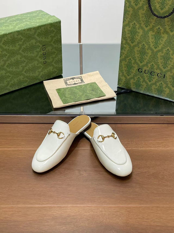 Horsebit Mule White Patent Calfskin