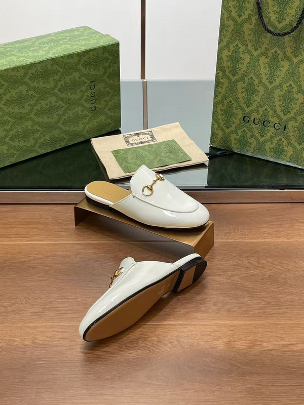 Horsebit Mule White Patent Calfskin