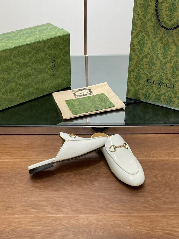 Horsebit Mule White Patent Calfskin