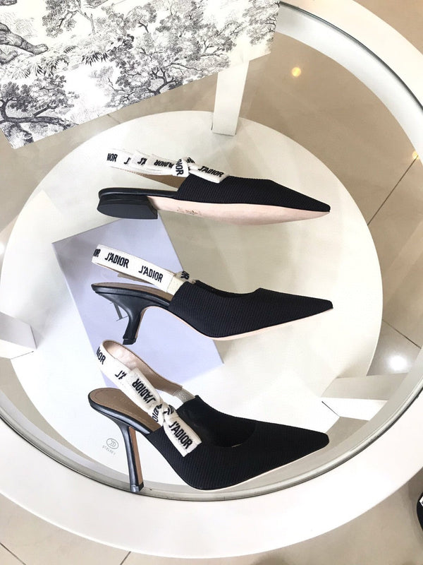 CD Slingback Pump Black Technical Fabric Beige Calfskin