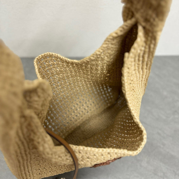 Miu Miu Woven Fabric Hobo Bag 44cm Beige Mix Cognac