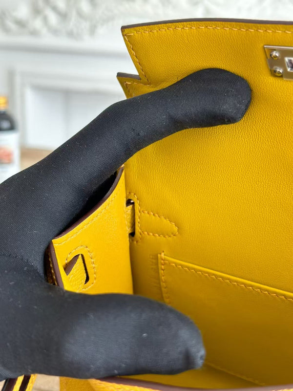 HM Mini Kelly 19cm Golden Yellow Epsom Silver Hardware
