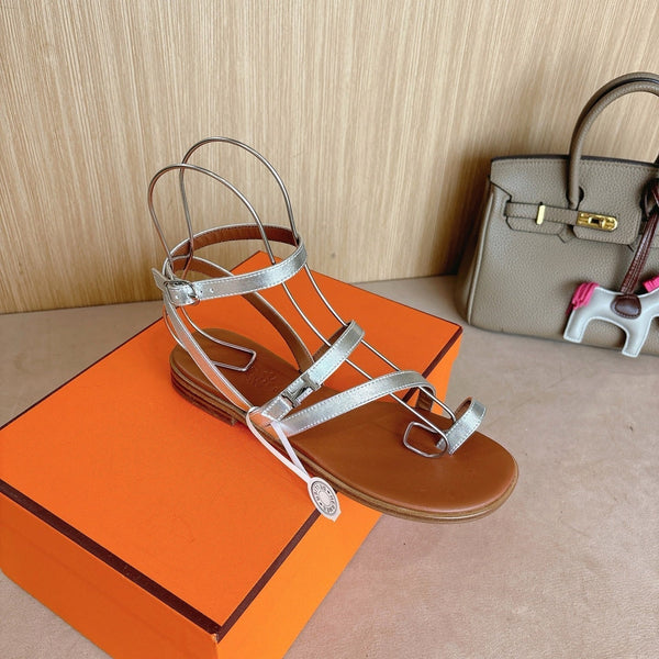 HM Harmonie Sandal In Gold Calfskin And Silver Metallic Finish