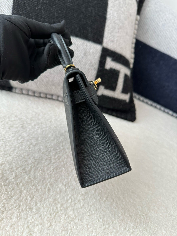 HM Mini Kelly 19cm Black Epsom Gold Hardware Best Version