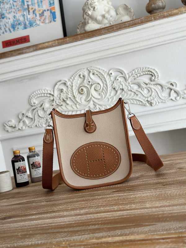 Borse Evelyne Hermes 17 in filo cerato beige marrone e pelle di mucca
