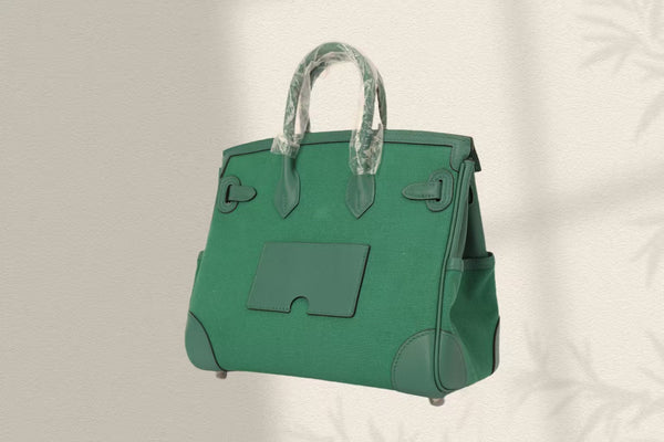 HM Birkin Cargo 25CM in velluto verde con fibbia in argento, pelle Swift e tela