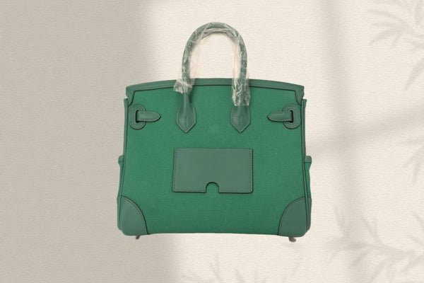 HM Birkin Cargo 25CM in velluto verde con fibbia in argento, pelle Swift e tela