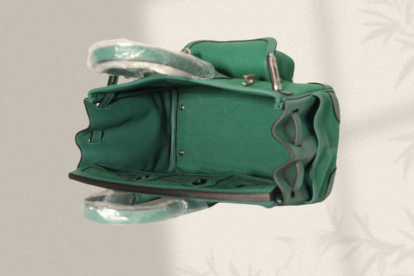 HM Birkin Cargo 25CM in velluto verde con fibbia in argento, pelle Swift e tela