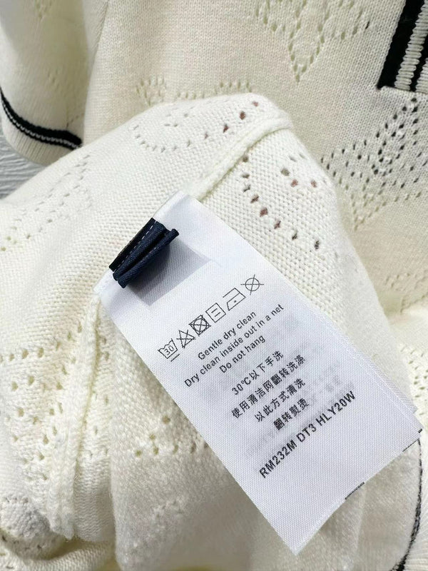 Abito polo in maglia con dettagli a righe, bianco, nero, lana e cashmere