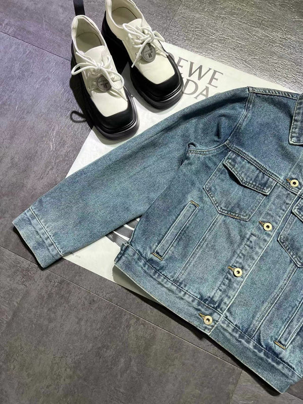 Loew Anagram Shirt Jacket Blue Denim Cotton