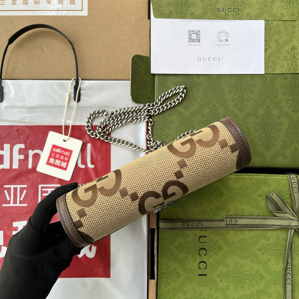 Portafoglio Gucci Jumbo Dionysus con catena in tela marrone e pelle GG originale