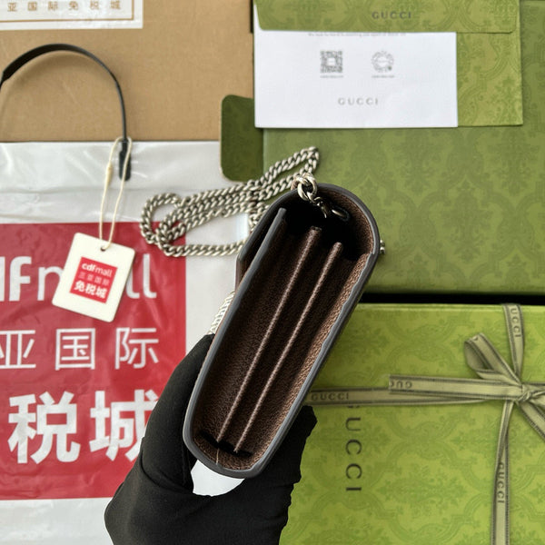 Portafoglio Gucci Jumbo Dionysus con catena in tela marrone e pelle GG originale