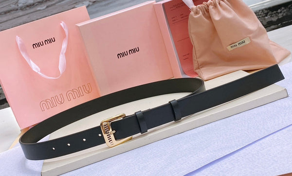 Miu Belt 30mm Black Calfskin