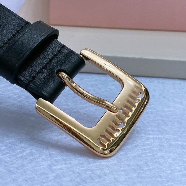Miu Belt 30mm Black Calfskin