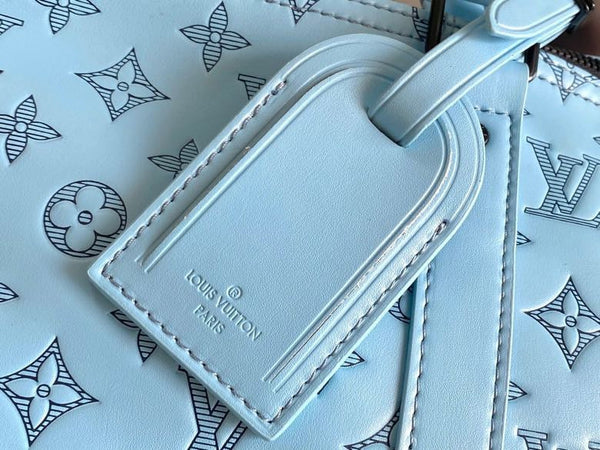 LV Keepall Bandouliere 50 Travel Bag Light Blue Monogram Calfskin