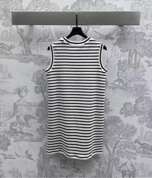 Triomphe Striped Mini Dress Black White Crocheted Cotton